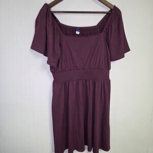 NWT Old Navy Flutter Sleeve Waist Defined Mini Dress Dark Mauve Size Large